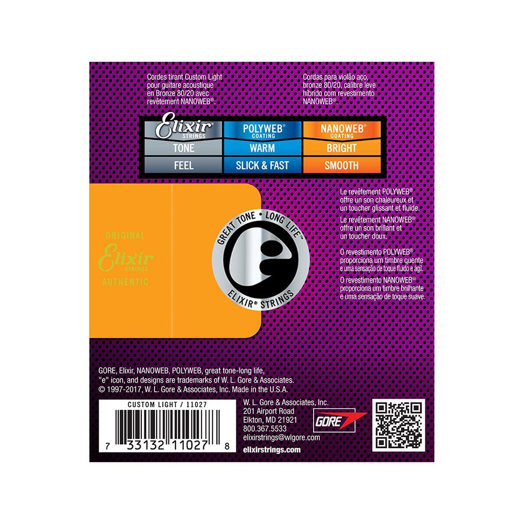 Elixir Nanoweb 80/20 Bronze Acoustic Guitar Strings